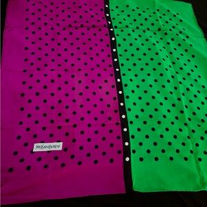 Yves Saint Laurent Fuchsia and Black Polka Dot Scarf